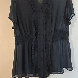 TORRID- Sheer Black ruffled blouse- size 2
